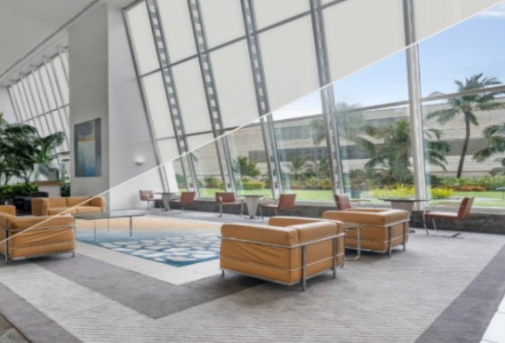 PDLC smart film glass facades Fachadas de vidrio con película inteligente PDLC