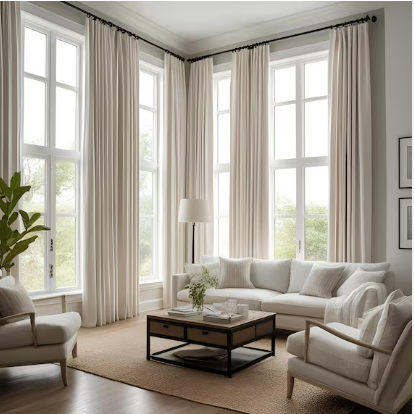 Cortinas de lino extra largas para puertas corredizas de vidrio