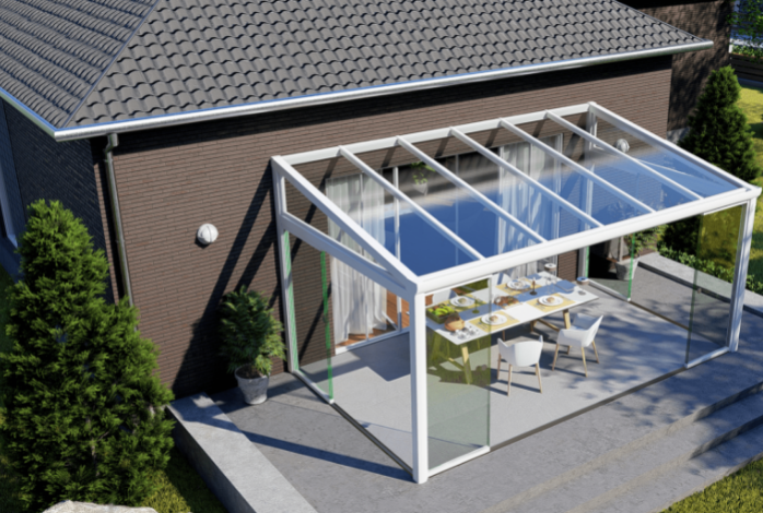 Cubiertas de patio de pérgola de aluminio con techo de vidrio